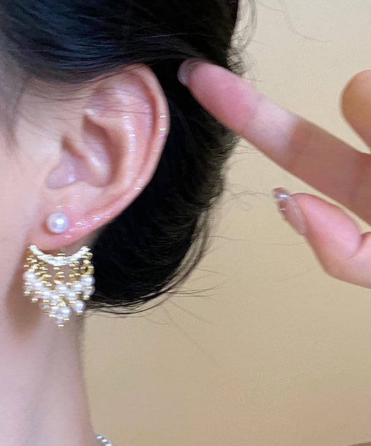 Boucles d'oreilles pendantes fantaisie en or, cuivre, zircon et perles - Street-Wave