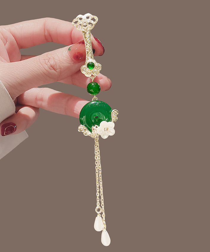 Broche fantaisie en alliage vert jade avec boucle ping-pong et pompon floral - Street-Wave