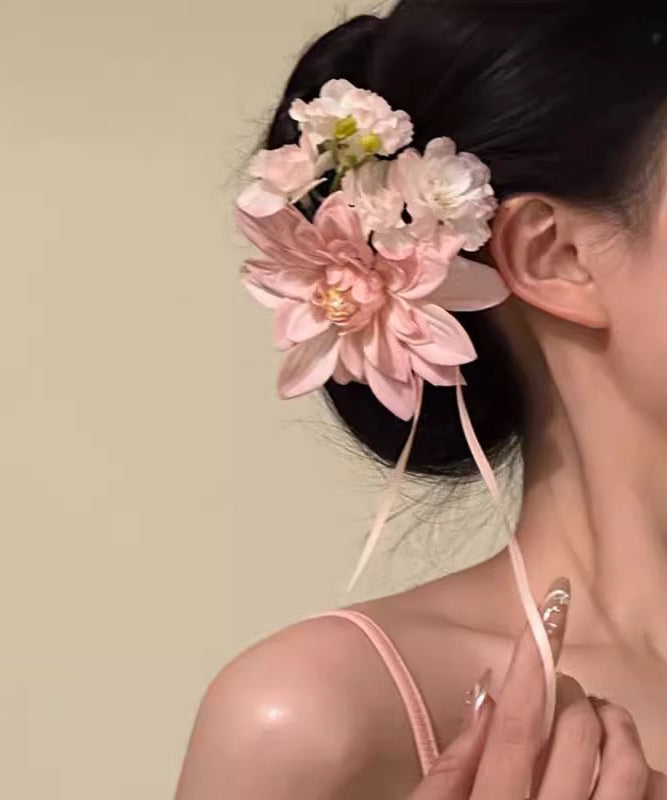 Épingle à cheveux fantaisie en alliage rose avec ruban floral - Street-Wave