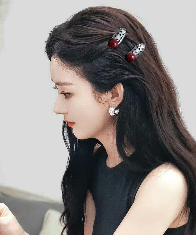 Épingle à cheveux fantaisie en acrylique rouge avec perles et pois - Street-Wave