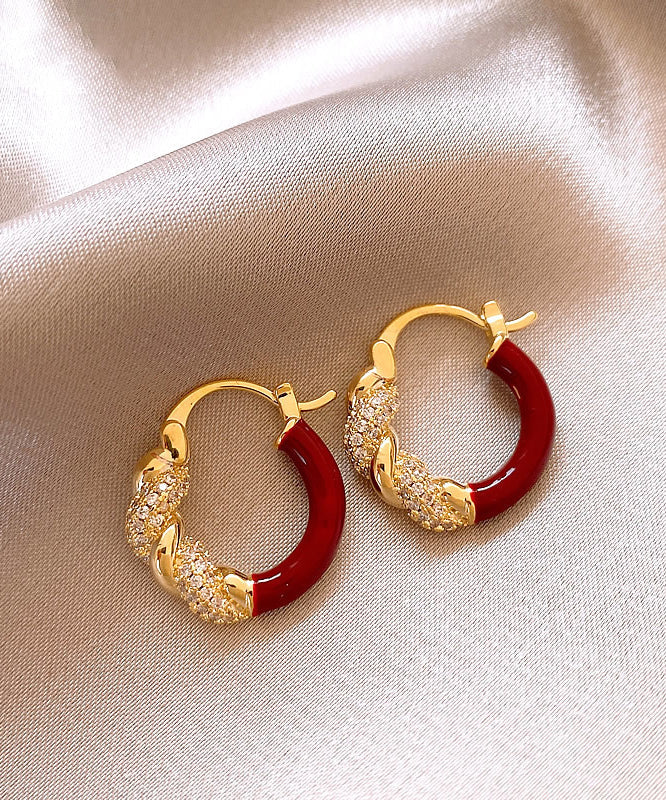 Boucles d'oreilles créoles fantaisie en alliage de cuivre rouge et zircon - Street-Wave