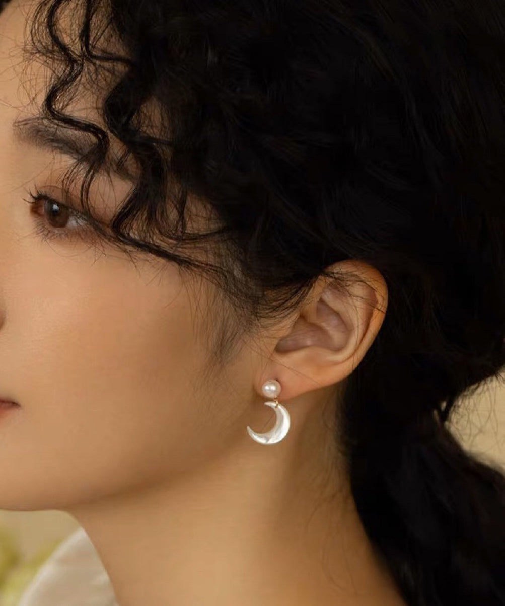 Boucles d'oreilles fantaisie à tige en cuivre blanc et perles de lune - Street-Wave