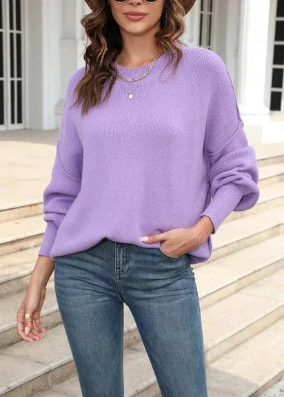Streetwave Women Knit Sweater Crewneck Orange Soft Cozy Knit Pullover For Everyday Style