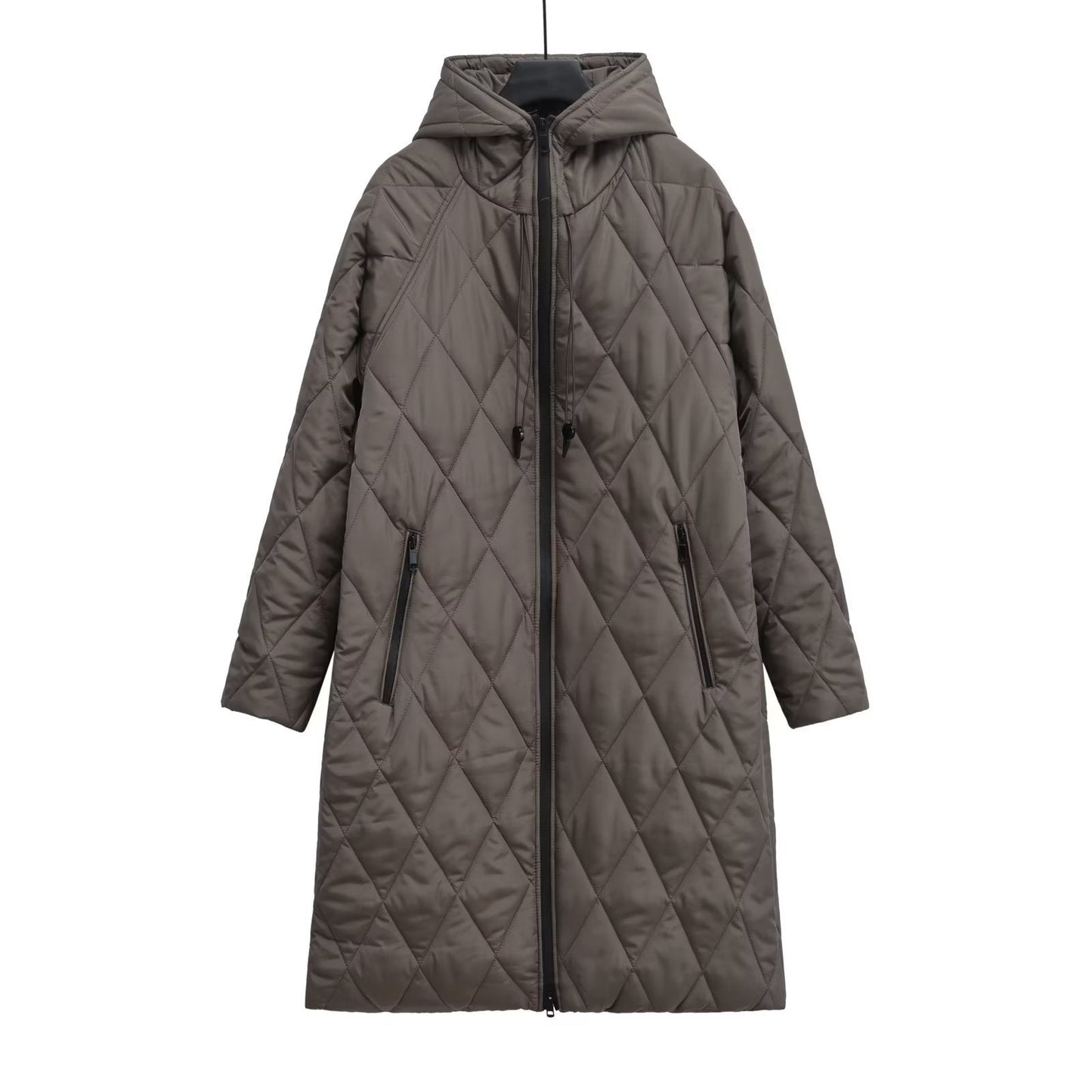 Street-Wave Womens Long Quilted Coat With Hood And Integrated Lining For Winter Warmth