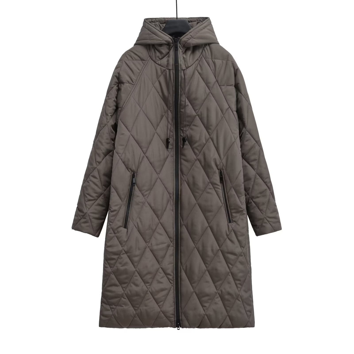 Street Wave Diamond Quilted Long Hooded Puffer Jacket For Women Warm Cozy Winter Coat