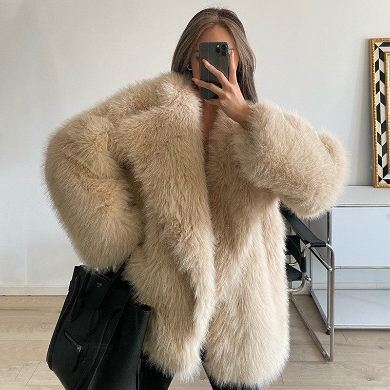 Street-wave Luxurious Faux Fur Coat For Women With Cozy Plush Comfort And Chic Lapel