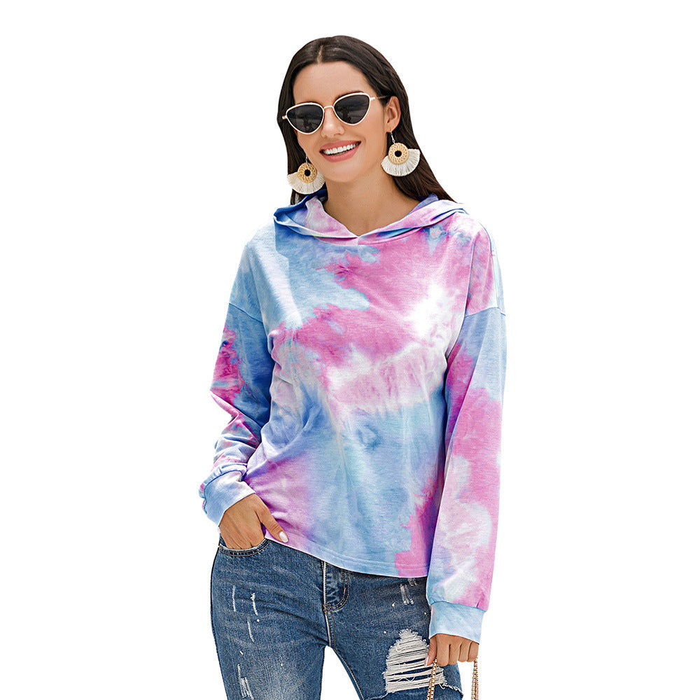 Street-wave Tie-Dye Hoodie Pullover For Women Soft Breathable Relaxed-Fit Casual Sweatshirt