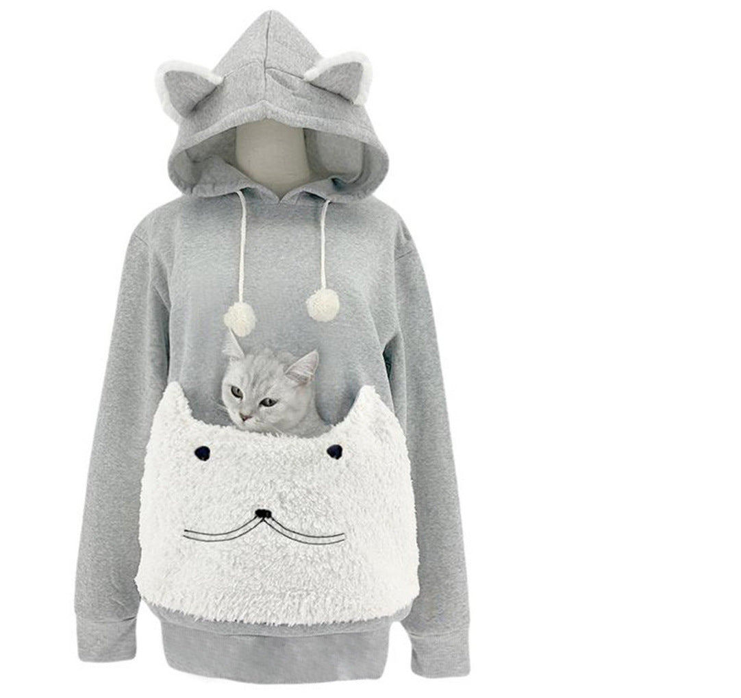 Streetwave Cozy Cat Hoodie With Kangaroo Pocket For Women Plush Warm Fleece Sweatshirt