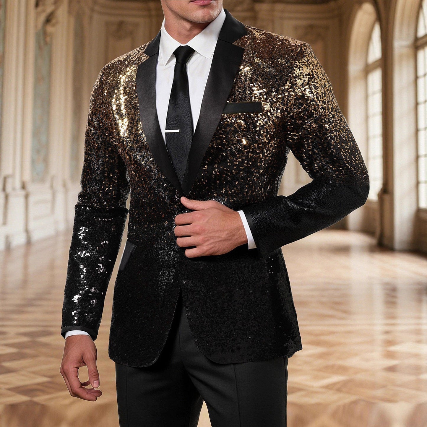 Street-wave Mens Sequin Blazer Glamorous Eveningwear With Premium Shine For Men Premium Statement