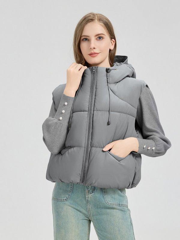 Street-Wave Women's Quilted Vest With Removable Hood For All-Season Warmth And Side Pockets