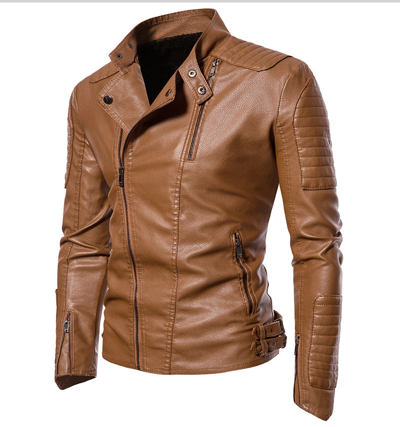 Mens Leather Biker Jacket Street-wave Premium Durable Modern Design With Rugged Zipper Pockets