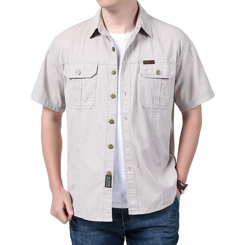 Street-Wave Men's Short Sleeve Cotton Blend Shirt With Chest Pockets And Relaxed Fit