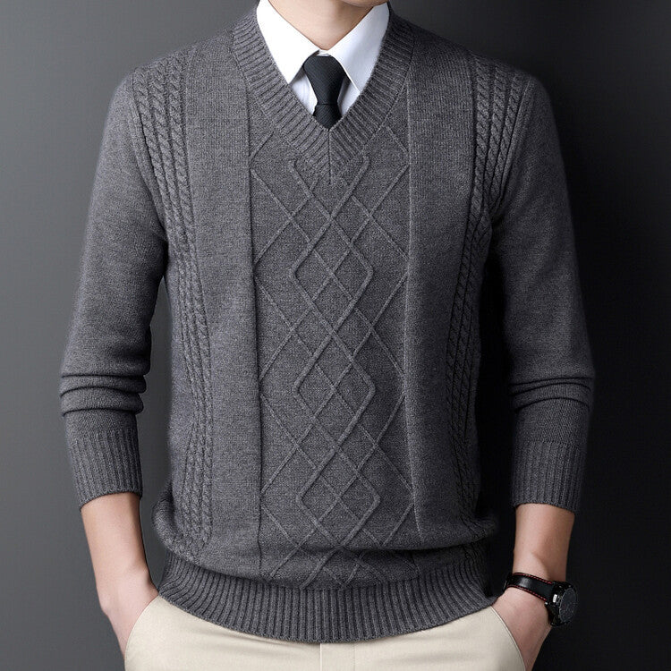 Streetwave Mens V Neck Cable Knit Sweater Premium Wool For Modern Professionals Everyday Wear
