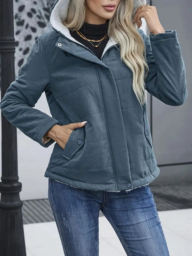 Street-Wave Quilted Hooded Short Coat With Fleece Lining All-Season Warmth Regular Fit For Women