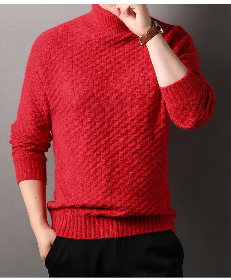 Street-Wave Men's High Collar Knit Pullover With Textured Design For Warm Comfort