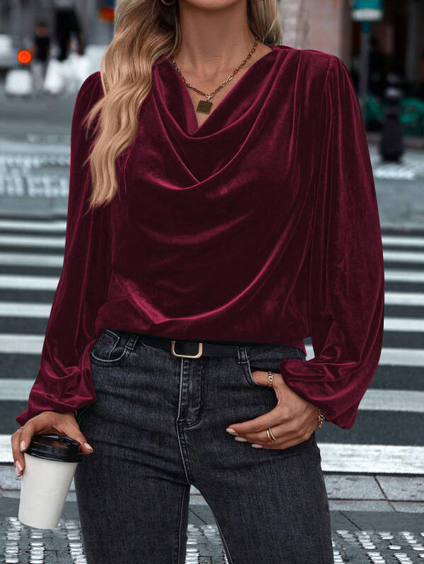 Street-wave Elegant Viscose Blouse With Waterfall Neckline For Women Luxurious Comfort And Versatility