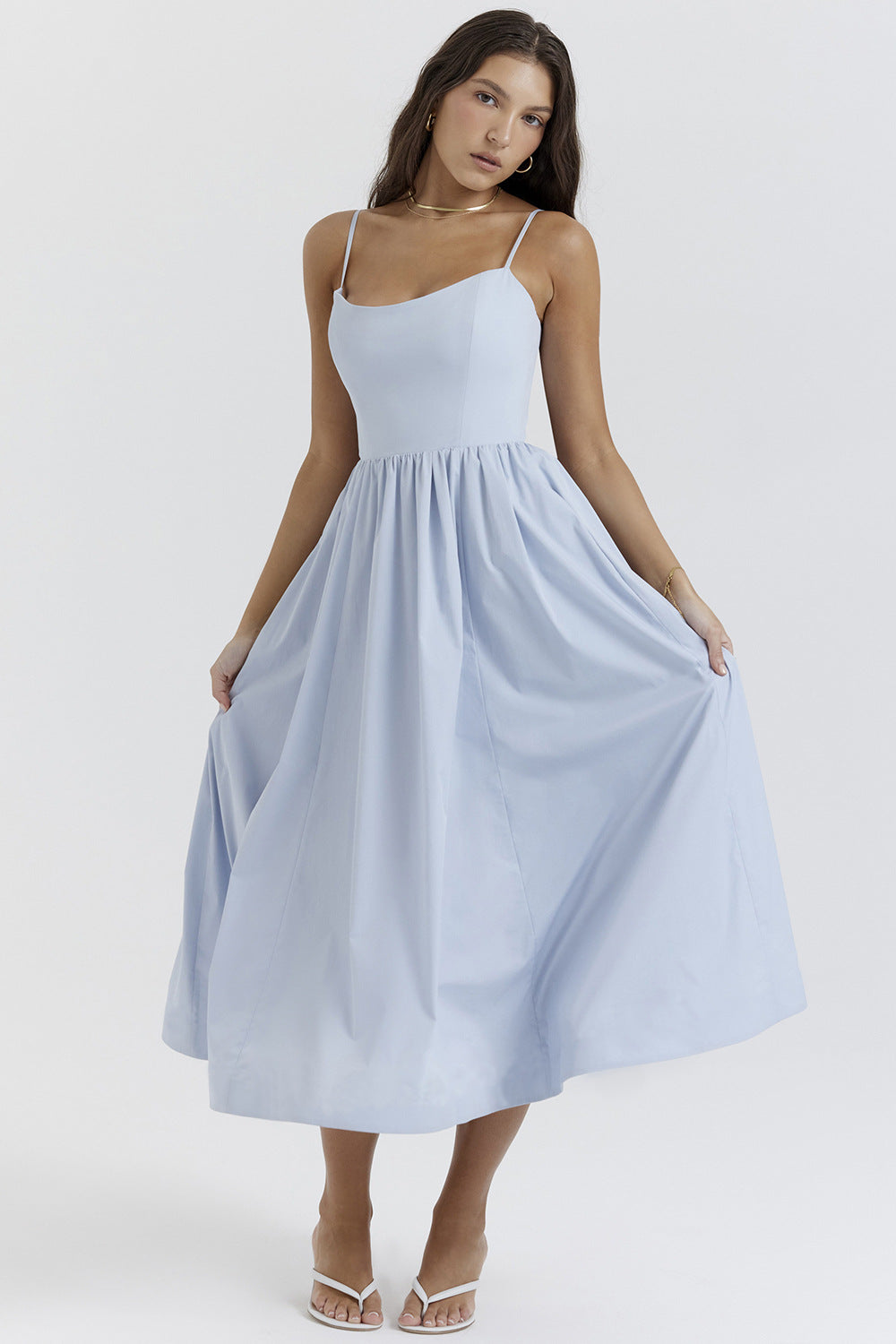 Streetwave Navy Maxi Dress With Spaghetti Straps And Flowy Skirt For Elegant Occasions
