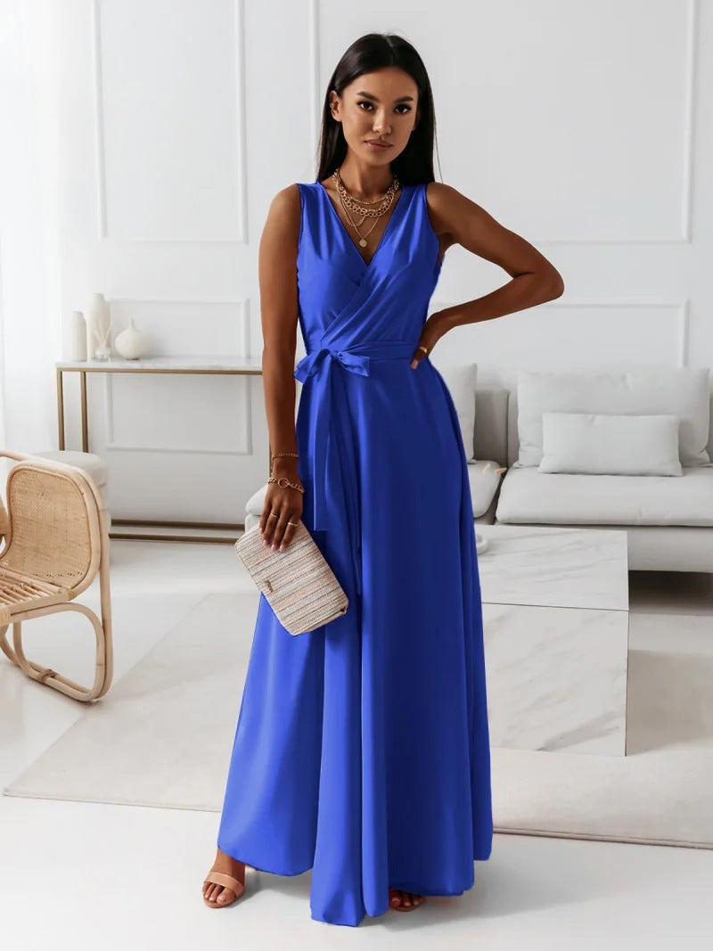 Street-Wave Elegant Wrap Dress For Women With Waist Tie Floor-Length Evening Gown For Weddings