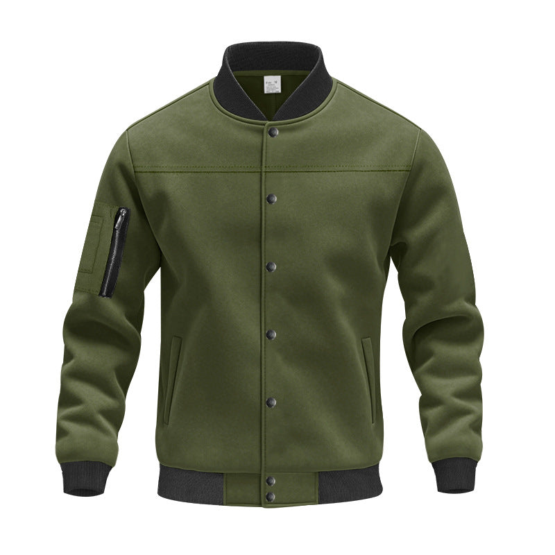 Mens Stylish College Jacket Streetwave Zipper Pockets Ribbed Cuffs Versatile Everyday Wear