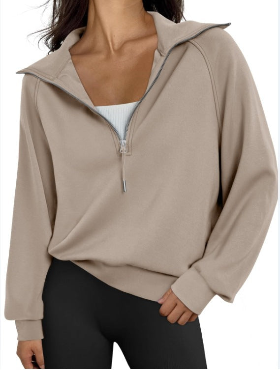 Street-wave Womens High Collar Zip Sweatshirt Cozy Versatile Casual Pullover For Everyday Wear