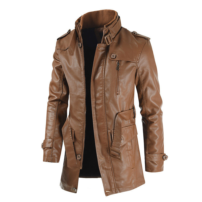 Street Wave Men's Leather Winter Coat With Warm Textile Lining, Stylish Performance Outerwear