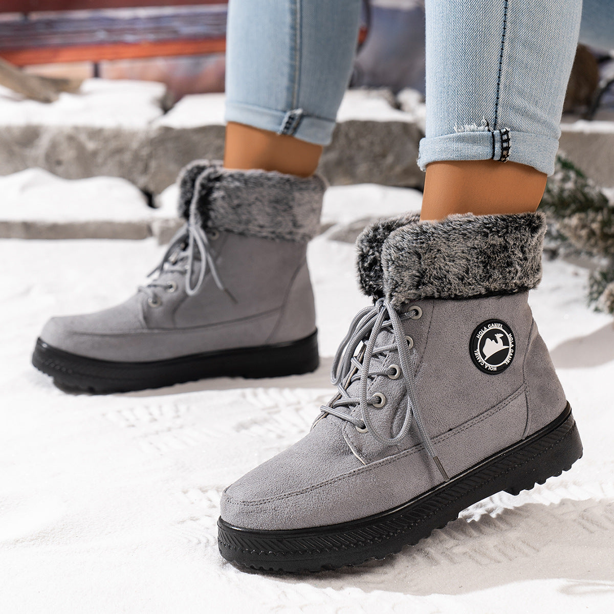 Street-wave Women's Fur Lined Winter Boots With Warm Plush Lining For Cozy Cold Weather