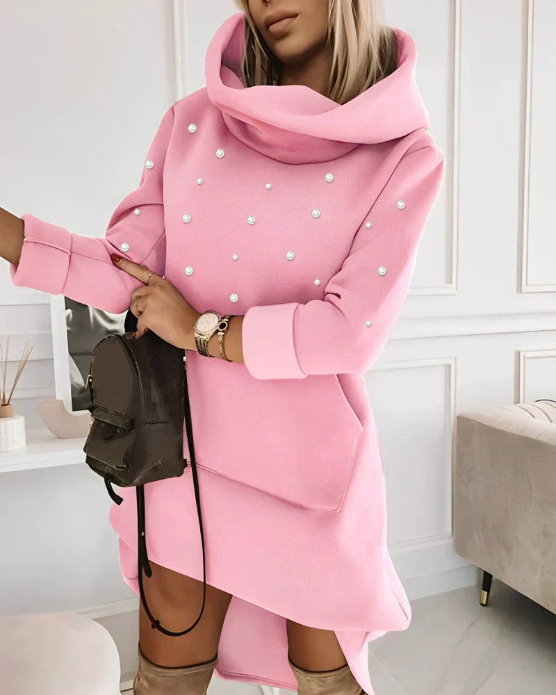 Street-Wave Cozy Knit Hooded Sweatshirt For Women Soft Relaxed Fit Mid Length