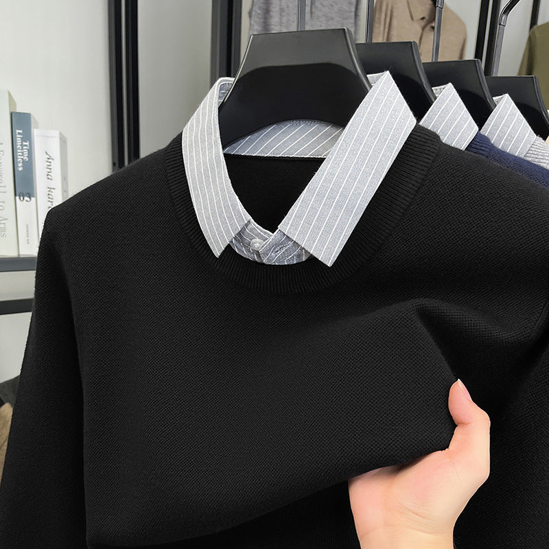 Street-wave Women Knit Pullover With Integrated Shirt Collar For Elegant Everyday Style