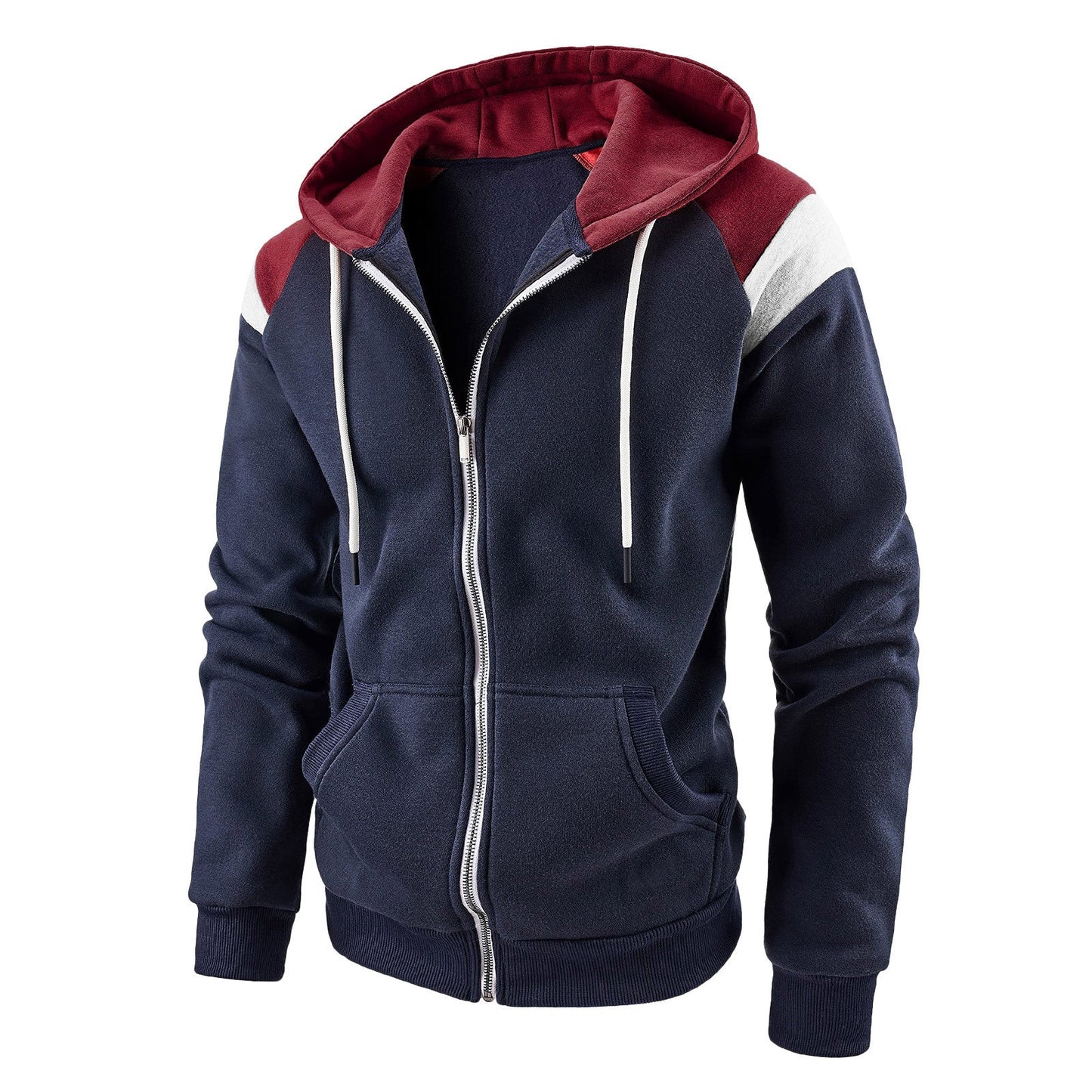 Street-wave Mens Zip Hoodie Sporty Comfort With Drawstring Hood Front Pockets For Active Leisure