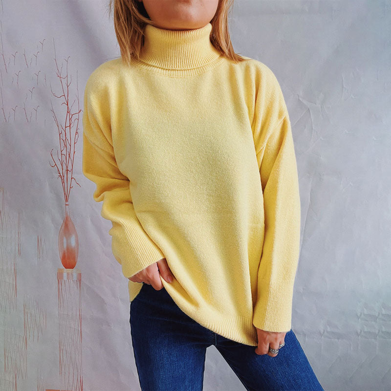 Street-wave Warm Knit Sweater For Women Solid Color Rollneck Cotton Acrylic Blend Cozy Everyday Comfort