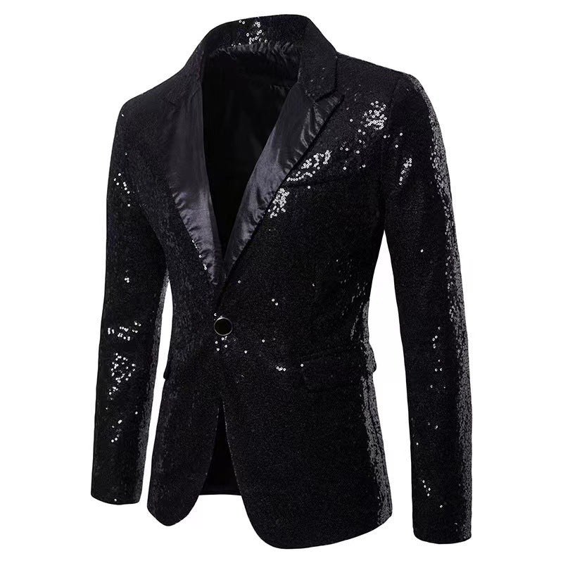 Street Wave Mens Shimmering Sequin Blazer With Satin Lapels For Parties Weddings