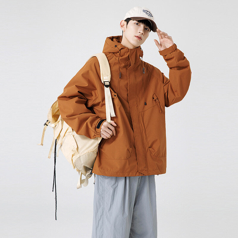 Street-wave Men's Windbreaker Jacket With Adjustable Hood Water Resistant Practical Pockets Urban Explorer Edition