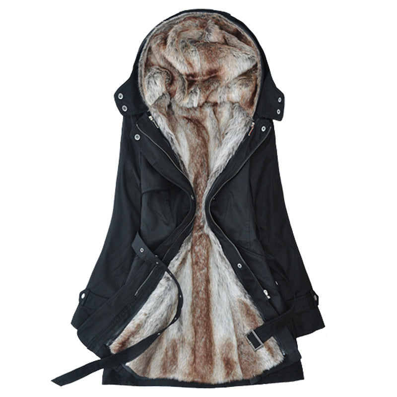 Street-Wave Women's Warm Lined Outdoor Hooded Jacket With Faux Fur Interior for Cold Weather