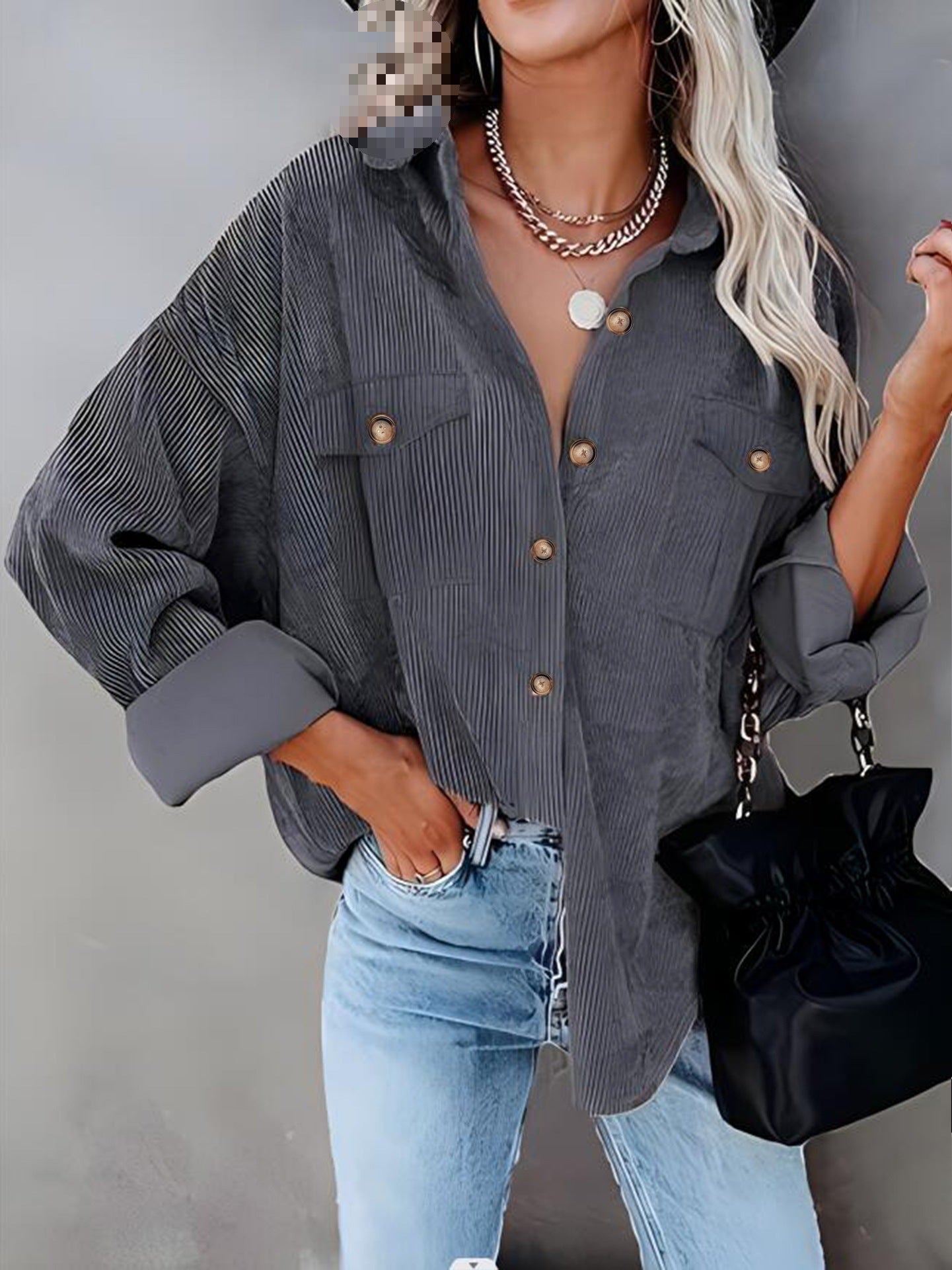 Street-Wave Women Corduroy Shirt Jacket With Double Chest Pockets For Versatile Chic Everyday Wear