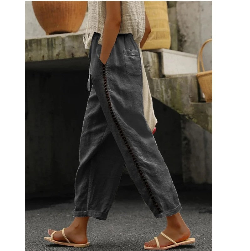 Street Wave Womens Casual Linen Pants With Side Slits Breathable Comfort For Warm Days