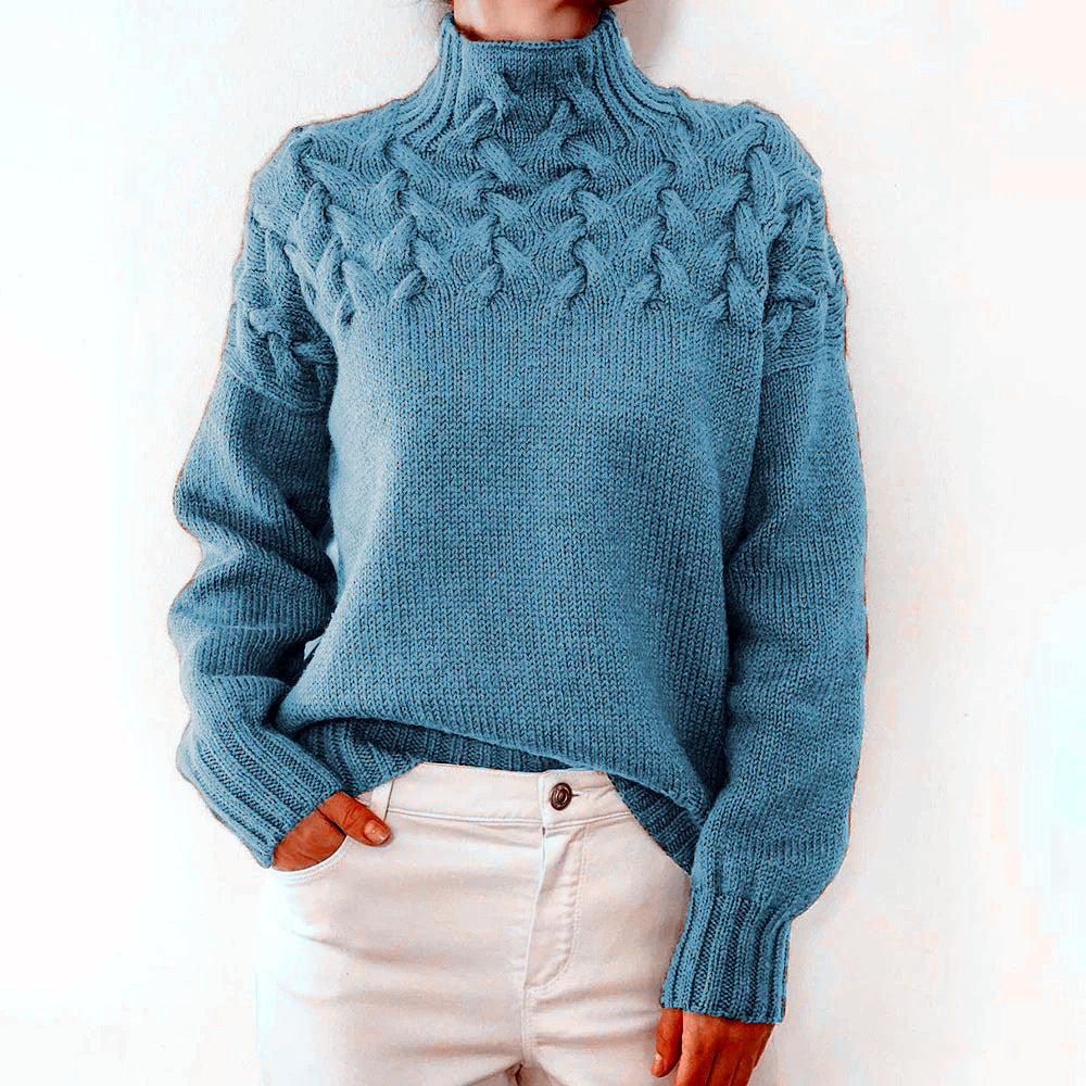Street-wave Women's Cable Knit Sweater With High Neck, Cozy Warmth And Trendy Design