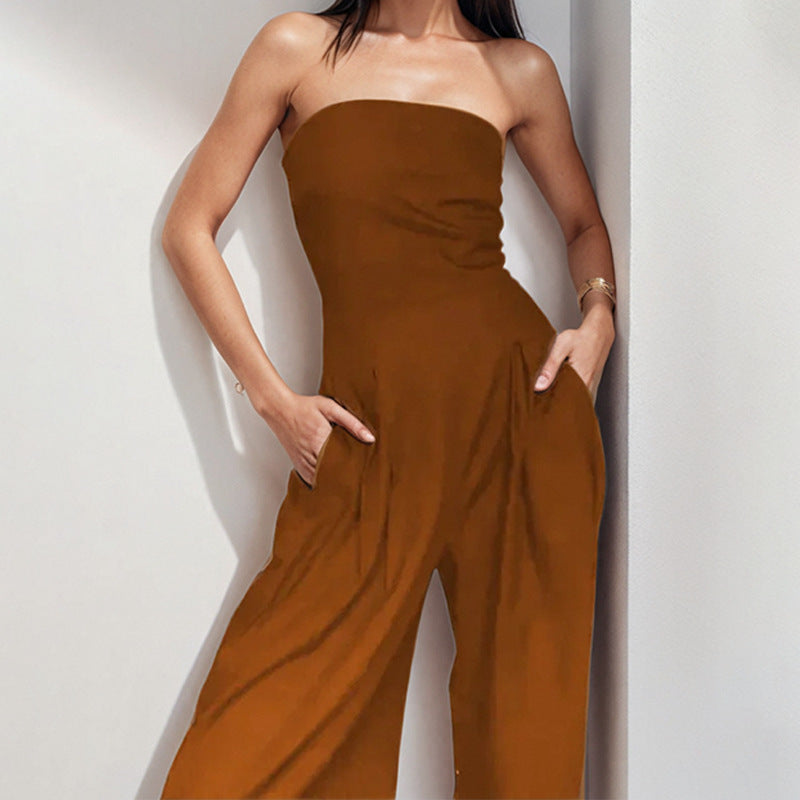 Nordic Flair Womens Jumpsuit Strapless Chic Elegant Fit Wide Leg Formal