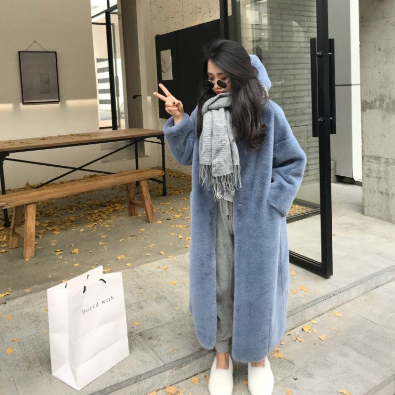 Street-Wave Women Cozy Oversized Coat With High Collar And Side Pockets Plush Warmth