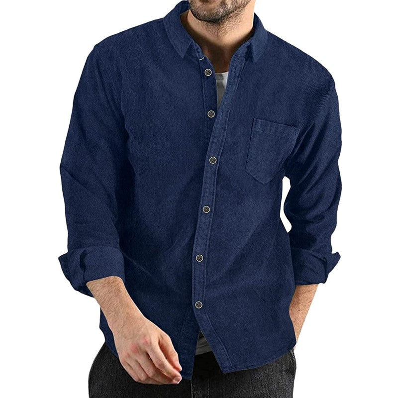 Corduroy Shirt For Men Street-Wave With Chest Pocket And Button Down Collar Casual Everyday Comfort