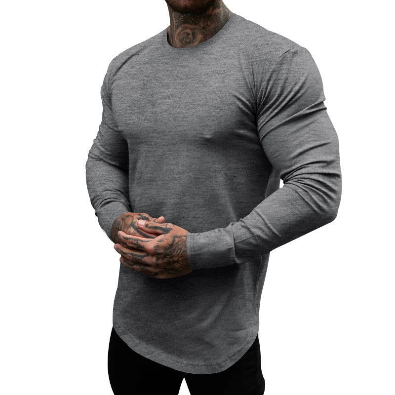 Mens Soft Cotton Blend Long Sleeve Shirt With Round Neck Street-wave Comfortable Everyday Essential