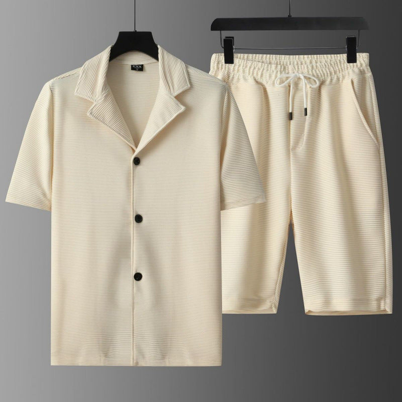 Street-Wave Men's Polo Shirt And Shorts Set In Relaxed Fit With Ribbed Texture And Breathable Fabric