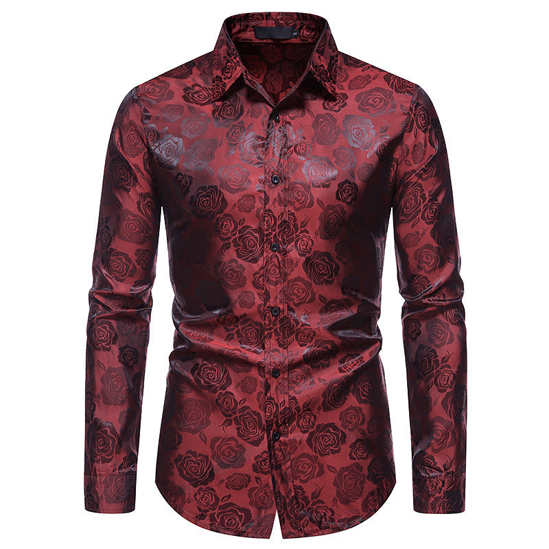 Street Wave Men's Floral Embossed Shirt With Elegant Shine Breathable Cotton For Formal Occasions