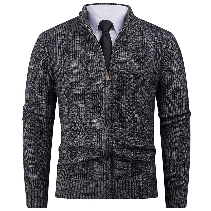 Mens Cable Knit Cardigan With Modern Zipper By Street-wave Premium Versatile Wool Blend For Work Or Casual
