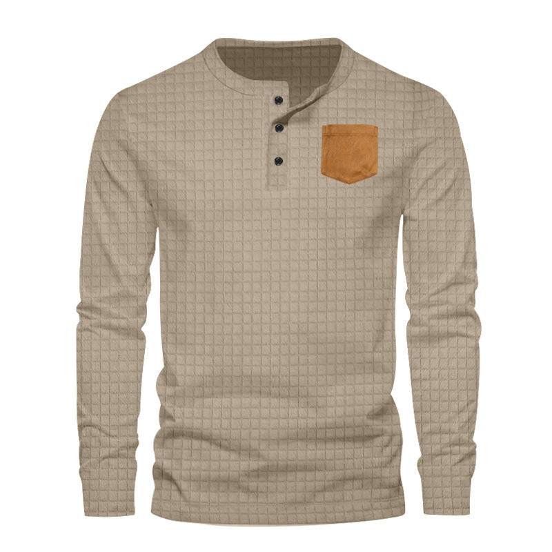 Mens Long Sleeve Shirt With Structured Grid Design Pocket Street-Wave Premium Cotton For Everyday Casual