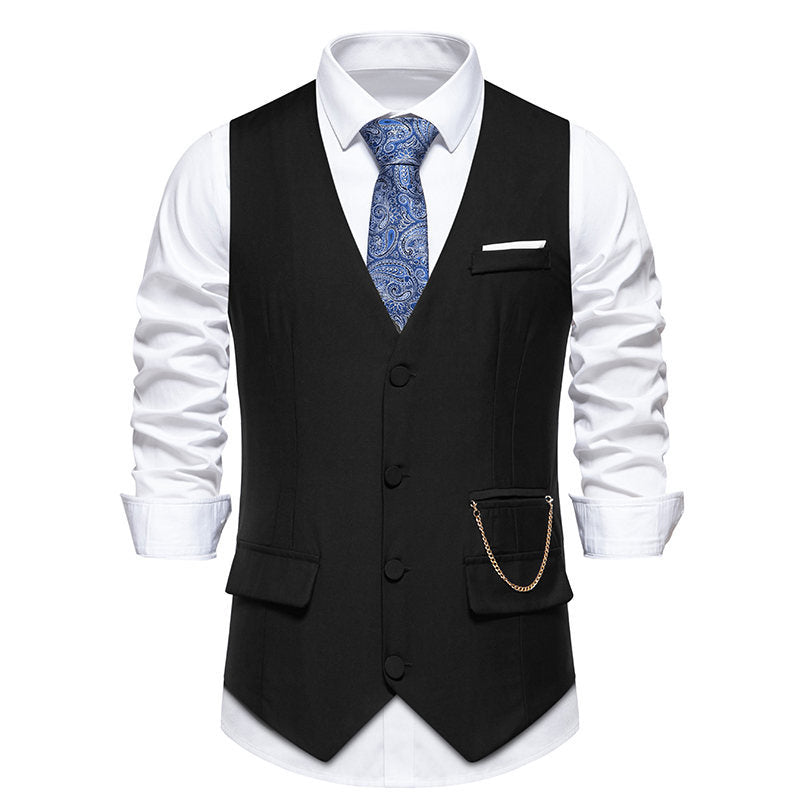 Street-wave Mens Elegant Suit Vest With Practical Pockets For Formal Events Ideal For Business Grooms