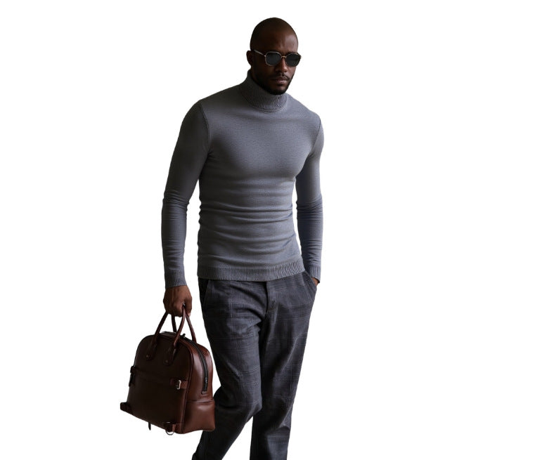 Street-wave Men's Turtleneck Sweater With Fine Knit Texture