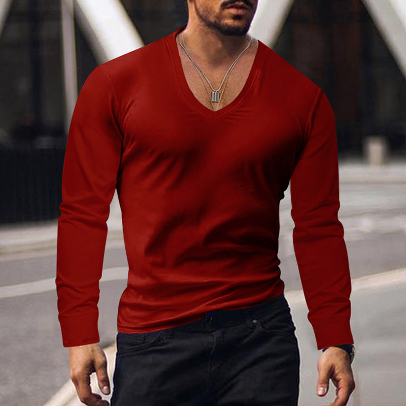 Street-wave Mens V Neck Long Sleeve Shirt Soft Cotton Blend Slim Fit Breathable Everyday Wear