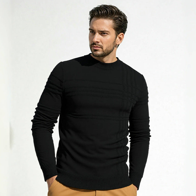 Premium Men's High-Neck Structured Knit Sweater Street-Wave