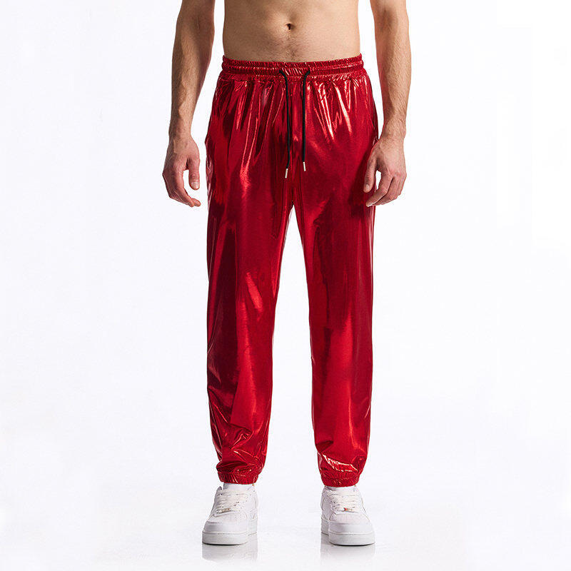 Street-wave Men's Shiny Metallic Joggers With Elastic Waistband For Sport And Streetwear