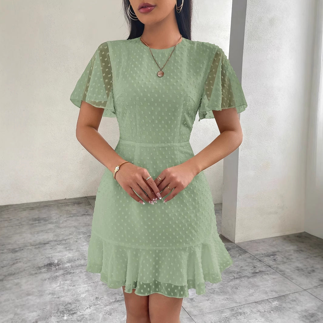 Street-Wave Women's A-Line Jacquard Dotted Dress With Ruffle Sleeves